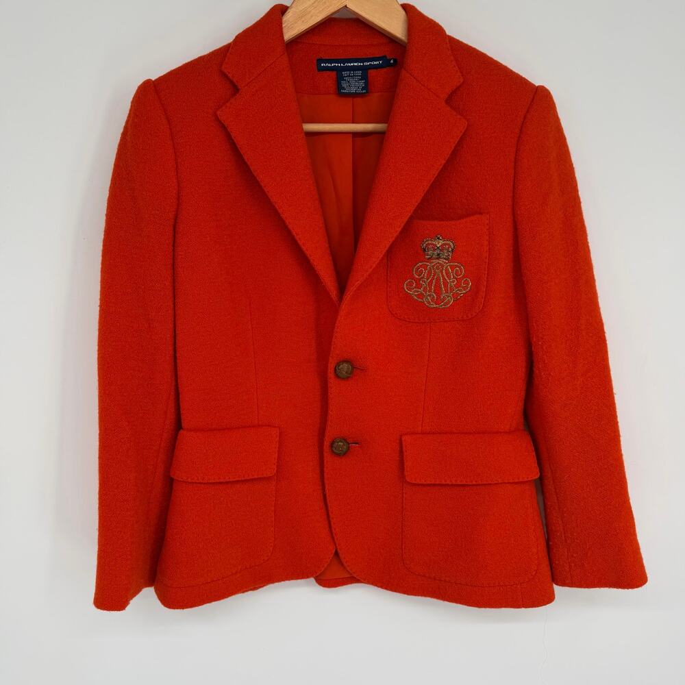Ralph Lauren Sport Blazer Blue Label Wool Equestrian Heritage Orange Embroidered